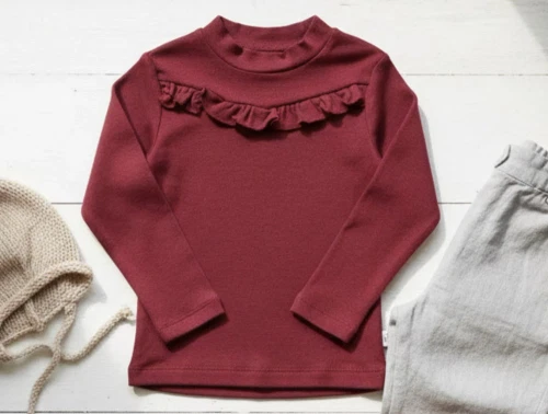 Wheat t-shirt rib ruffle burgundy
