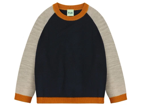 Colour block bluse i dark navy fra FUB med kontrastærmer i merinould