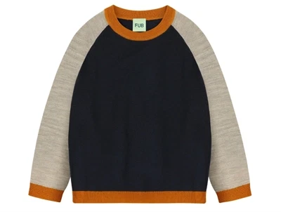 Colour block bluse i dark navy fra FUB med kontrastærmer i merinould