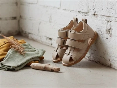 Angulus sandal sand med velcro og kontraststikninger