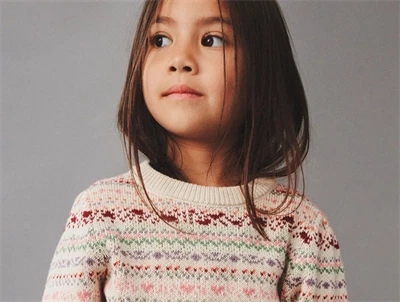 Pige med Wheat striktrøje multi med jacquardmønster