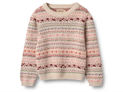 Wheat striktrøje multi med jacquardmønster set forfra
