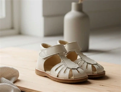 Angulus begynder sandal i råhvid med broderi anglaise og velcro