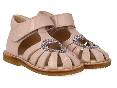 Angulus sandal rosa med glitterhjerte og velcro