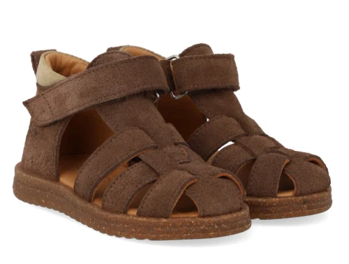 Angulus sandal dark taupe/sand med velcro og lukket tå