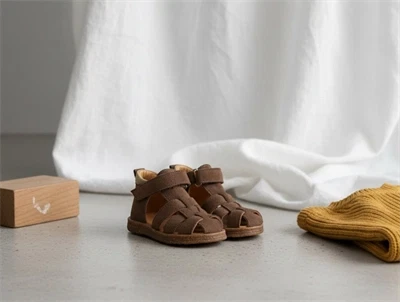 Angulus sandal dark taupe/sand med velcro og lukket tå