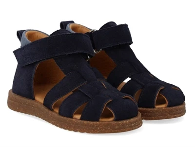 Angulus begynder sandal i navy ruskind med velcro og lukket tå