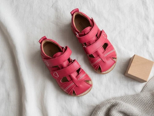 Angulus sandal rød med velcro og hjertebroderi