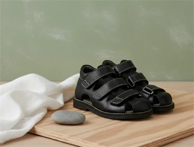 Angulus sandal sort med velcro og lukket tå