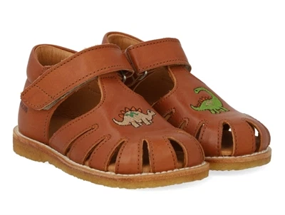 Angulus begynder sandal i cognac med dinobroderi og velcro