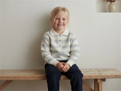 FUB ecru/misty green pointelle polo merinould