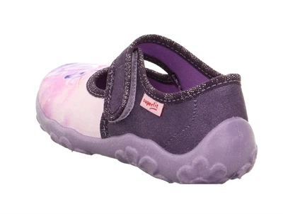 Superfit BONNY hjemmesko lilla tekstil med enhjørningemotiv skrå bagfra