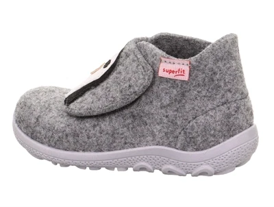Superfit HAPPY OCTI hjemmesko grå uldfilt med pingvinmotiv fra siden