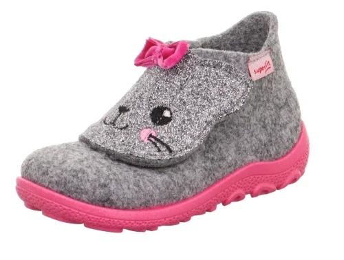 Superfit hjemmesko grå med kat og glimmer set fra siden