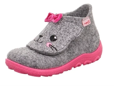 Superfit hjemmesko grå med kat og glimmer set fra siden