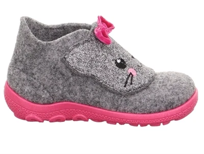 Superfit hjemmesko grå med kat og glimmer set fra siden