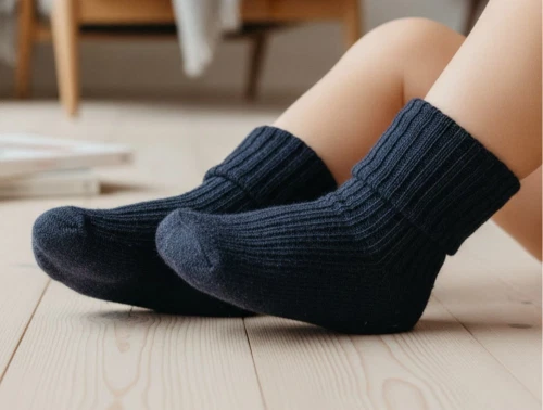 MP uldstrømper mørk denim med ribkant