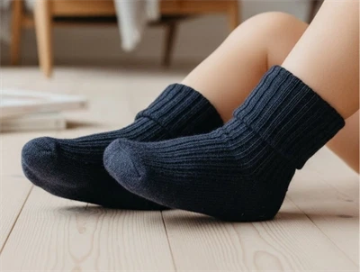 MP uldstrømper mørk denim med ribkant