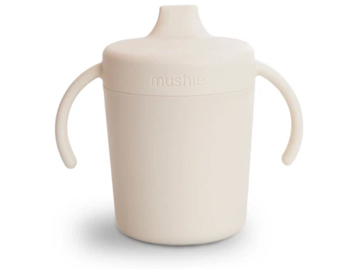 Mushie tudkop i farven ivory med låg og håndtag