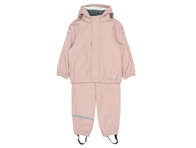 Mikk-Line regnsæt i rosa med jakke og bukser set forfra