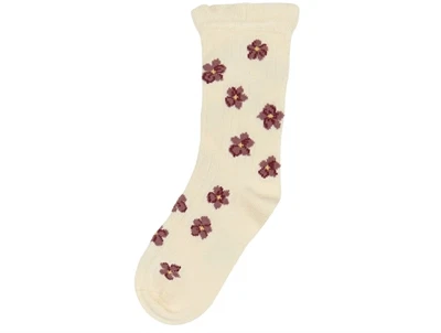 Bambusstrømpe med blomsterprint i lilla fra MiniPop autumn anemone mix