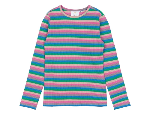THE NEW ribbet langærmet t-shirt i multi striped set forfra