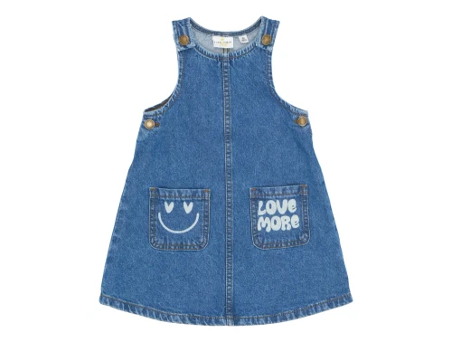 THE NEW siblings denimkjole medium blue denim med smiley og Love More lommer forside