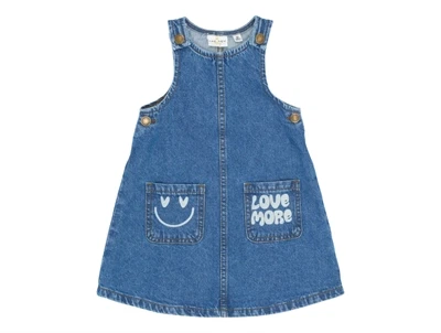 THE NEW siblings denimkjole medium blue denim med smiley og Love More lommer forside