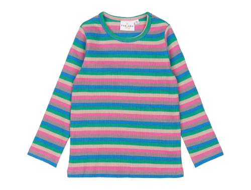 THE NEW siblings rib t-shirt med farvede striber og lange ærmer  