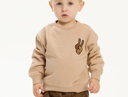 Sweatshirt i humus fra THE NEW siblings med smiley print foran og bagpå  