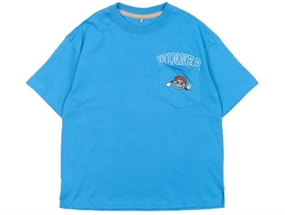 THE NEW blå t-shirt med winner print foran og brystlomme