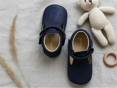 Pom Pom ballerinahjemmesko blue glitter ruskind