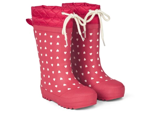 Angulus vintergummistøvle i rød med hjerteprint