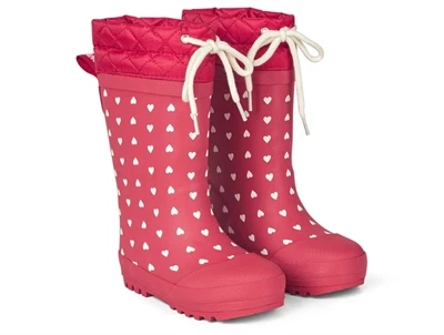 Angulus vintergummistøvle i rød med hjerteprint