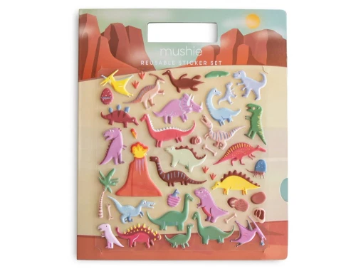Indhold med dinosaurklistermærker fra Mushie dinosaursæt