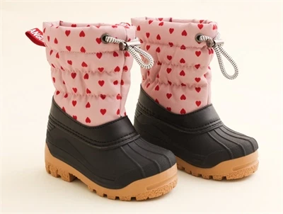 Angulus snestøvle rosa med røde hjerter og med uldfoer