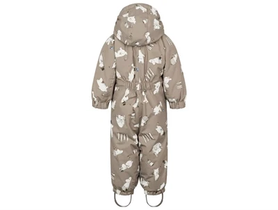 MarMar flyverdragt moomin print beige med hætte set bagfra