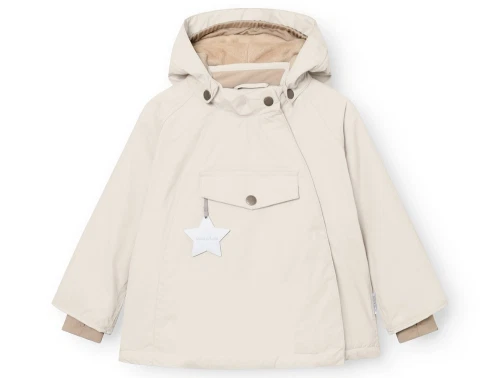 Mini A Ture vinterjakke i angora cream med stjernerefleks set forfra