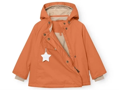 MINI A TURE vinterjakke leather brown med fleece og Thermolite med lynlåsen åben