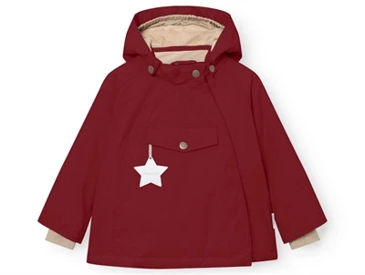 Mini A Ture vinterjakke red merlot forfra med refleksstjerne