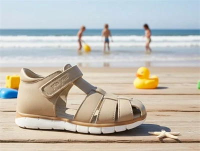 Pom Pom sandal latte med velcro