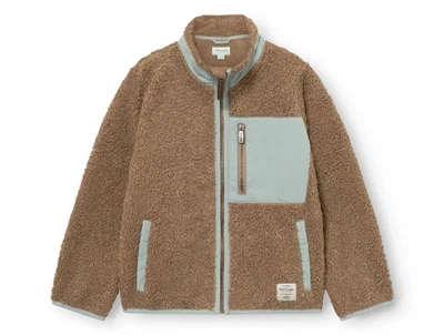 Mini A Ture teddyfleecejakke i otter brown med kontrastdetaljer