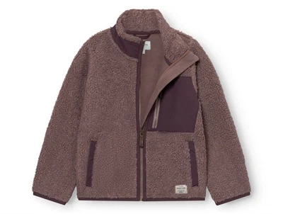 Mini A Ture teddyfleecejakke i peppercorn plum med lynlås