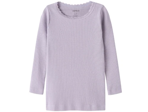 Name It bluse lavender gray med blondekant