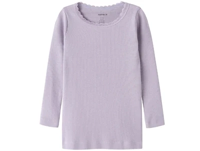 Name It bluse lavender gray med blondekant