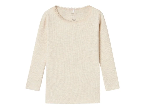 name it ribbluse beige med blondekant forfra