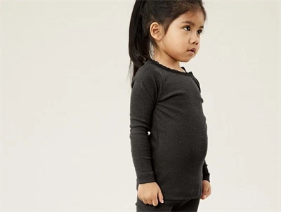 name it ribbluse sort med blondekant på barn