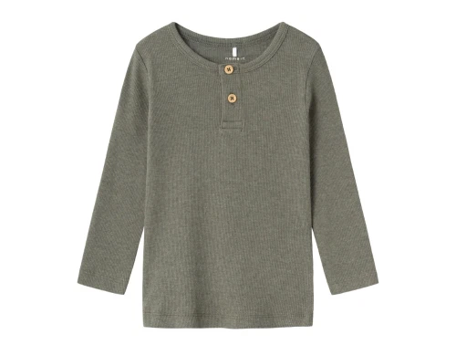 name it ribbluse dusty olive melange med knapper detalje
