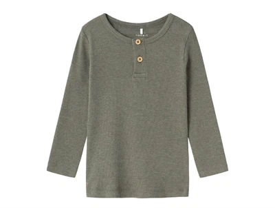 name it ribbluse dusty olive melange med knapper detalje