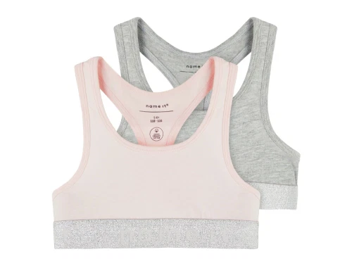 Name It barely pink/grey melange glitter short tank top (2-pack)
